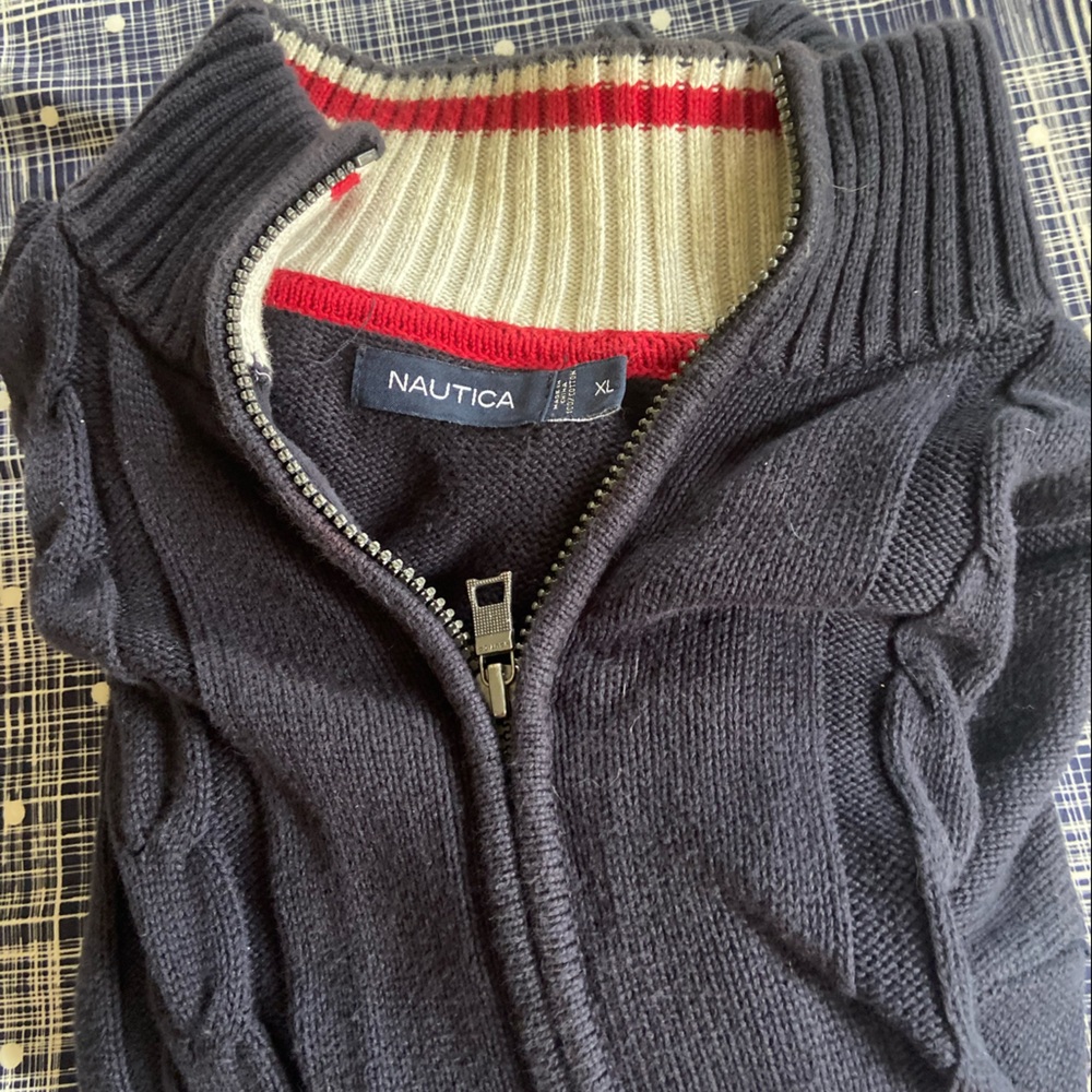 Nautica mens zip up sweater-blue-size XL cotton